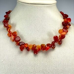 Stunning Natural Carnelian Agate Stone Beaded Statement Unsigned Necklace